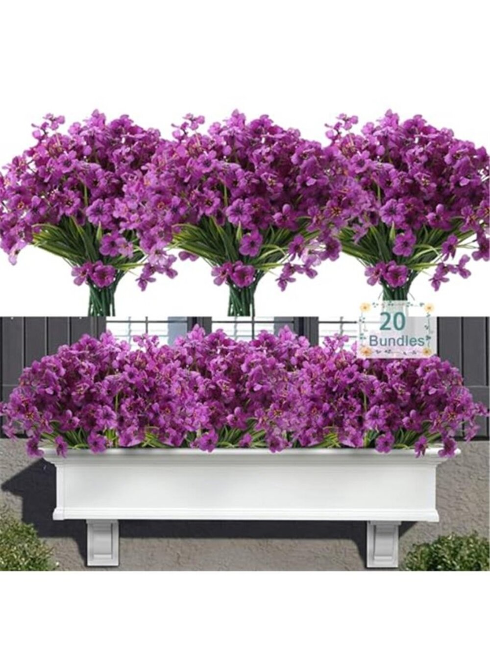 20 Bundles Artificial Flowers Outdoor UV Resistant Faux Silk Plants Purple Decor